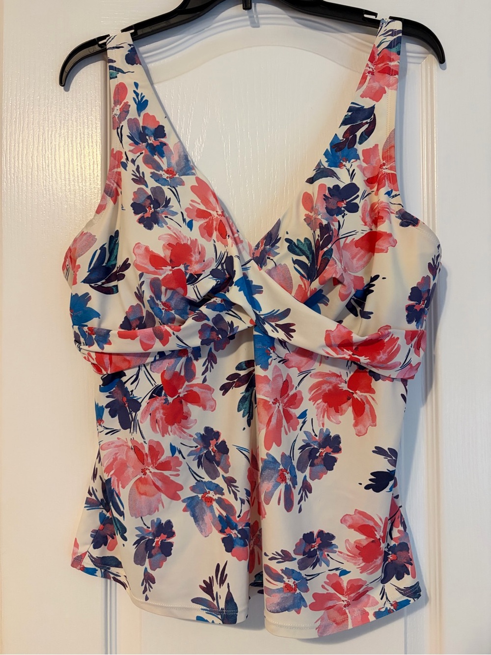 Island Escape White Floral Tankini Tank Top with Pink & Blue Blooms